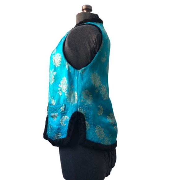 Vintage, Oriental, Turqoise satin, reversible vest - Picture 2 of 4